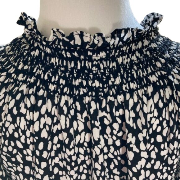 Talbots Smocked Ruffled Blouse Flowy Abstract Animal Print, 3/4 Sleeve, sz MP - Picture 8 of 13
